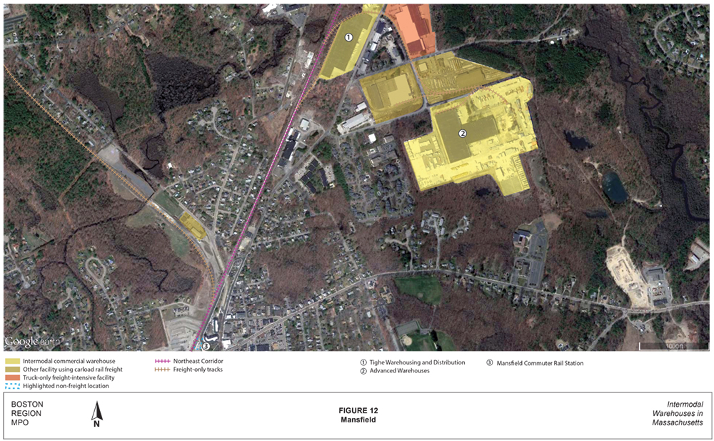 FIGURE 12. Mansfield
This is an aerial photo of part of Mansfield with intermodal warehouses and other industrial land uses highlighted.
